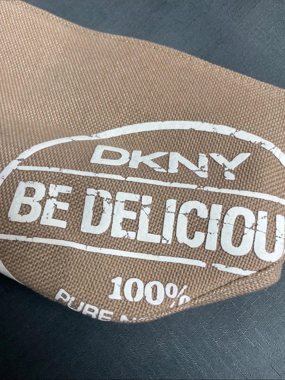 DKNY Tan Canvas 'Be Delicious' Pure New York Logo Zippered Make Up Pouch Bag